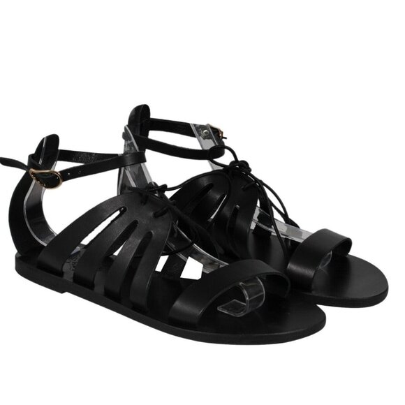 Ancient Greek Iphigenia Sandals Flats Black Leather US10 EU 0 Ankle Buckle Flat